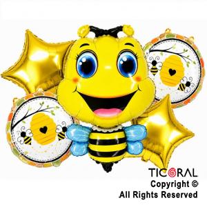 SET DE GLOBOS METALIZADOS ABEJITA 5 UNIDADES